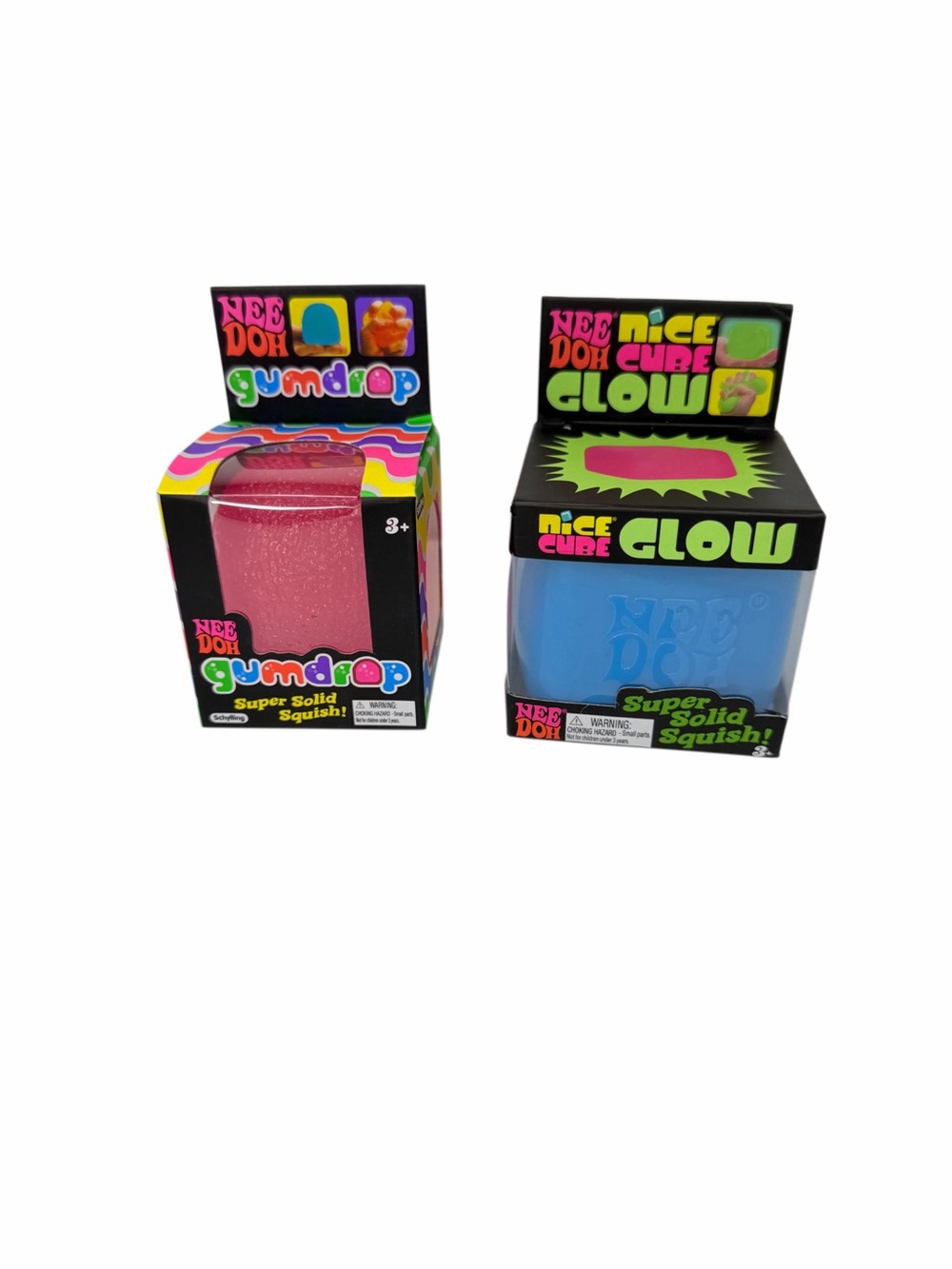 Nee Doh Gumdrop & Nice Cube Glow Super Solid Squish Toy - Pink & Blue